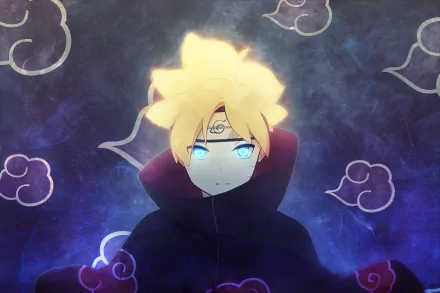 HD desktop wallpaper of Boruto Uzumaki from the anime Boruto, featuring Boruto in a dark cloak with a mysterious, glowing background.