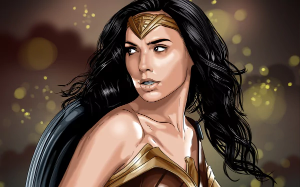 HD desktop wallpaper featuring Wonder Woman, known as Diana of Themyscira from DC Comics, standing valiantly in her iconic armor.