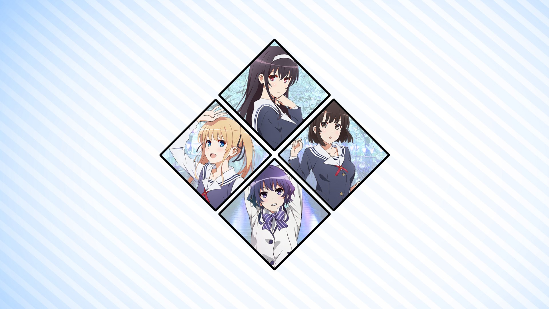 A vibrant HD wallpaper featuring characters Michiru Hyodo, Megumi Katō, Eriri Spencer Sawamura, and Utaha Kasumigaoka from the anime Saekano: How to Raise a Boring Girlfriend.