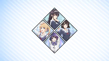 A vibrant HD wallpaper featuring characters Michiru Hyodo, Megumi Katō, Eriri Spencer Sawamura, and Utaha Kasumigaoka from the anime Saekano: How to Raise a Boring Girlfriend.
