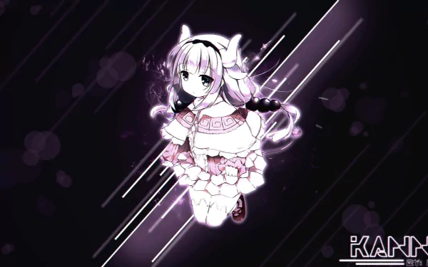 HD desktop wallpaper featuring Kanna Kamui from Miss Kobayashi's Dragon Maid, set against a dark background with glowing streaks and her name in the bottom right.