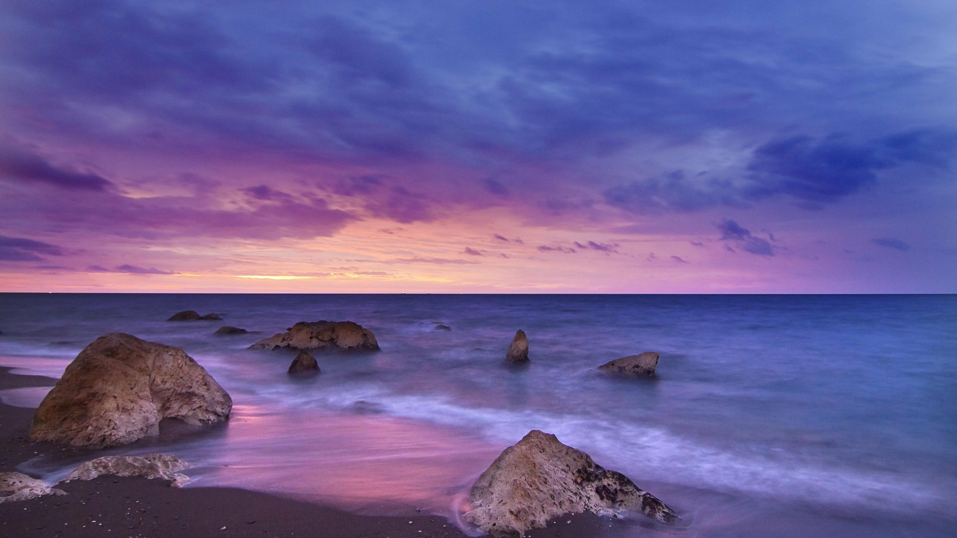 Download Horizon Purple Sky Sea Ocean Nature Sunset 4k Ultra HD Wallpaper