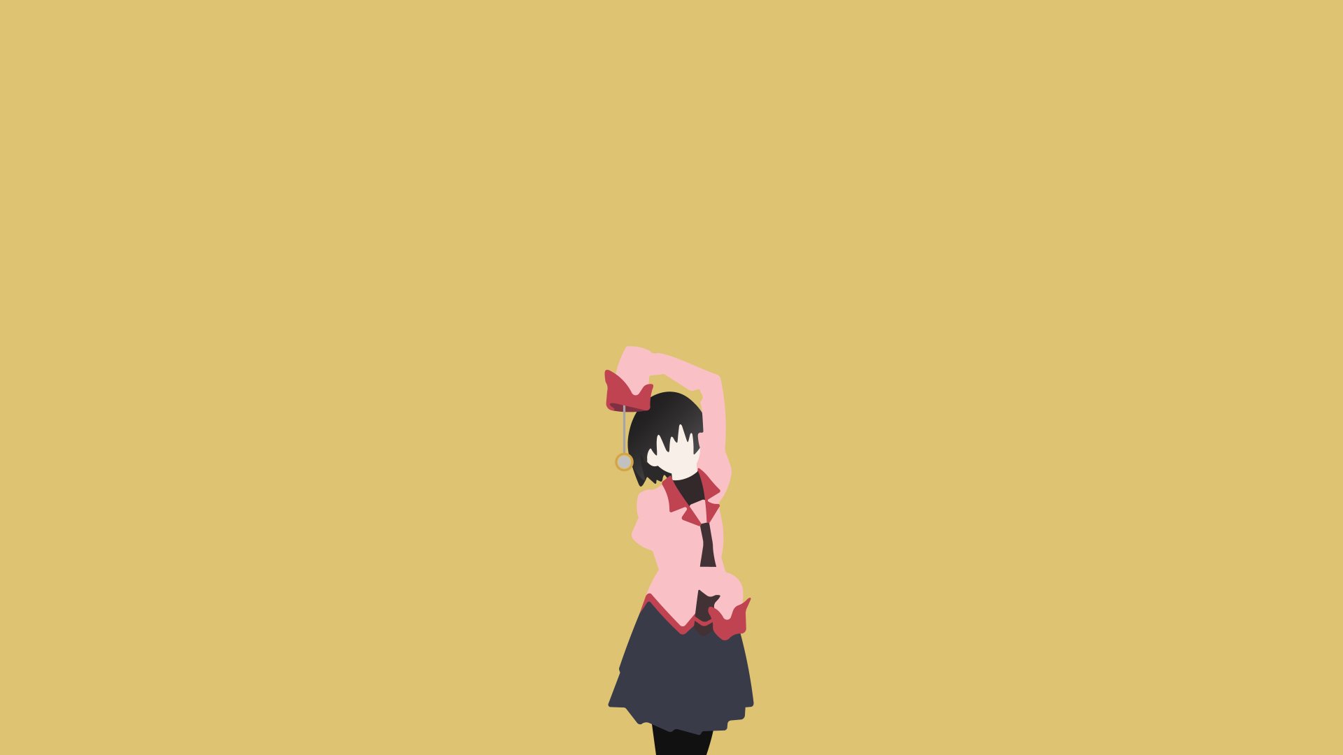 Ougi Oshino from the Monogatari series stands against a solid mustard background in this 4K Ultra HD anime desktop wallpaper.