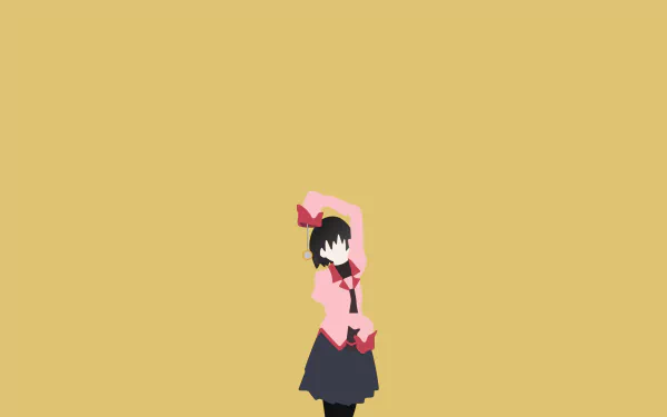 Ougi Oshino from the Monogatari series stands against a solid mustard background in this 4K Ultra HD anime desktop wallpaper.