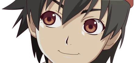 Close-up of Suruga Kanbaru from the Monogatari series — anime portrait with warm brown eyes and a subtle smile; 4K Ultra HD PC desktop wallpaper/background.