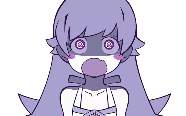 Chibi-style Shinobu Oshino from Monogatari series with a shocked expression, rendered in vibrant colors for a 4K Ultra HD anime wallpaper.