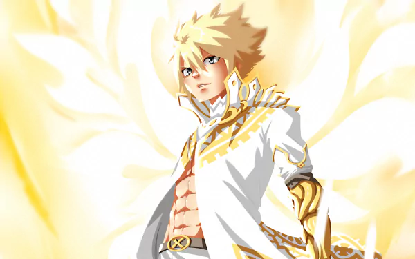 HD desktop wallpaper featuring Zeref Dragneel from the anime Fairy Tail, depicted with striking light and golden hues.