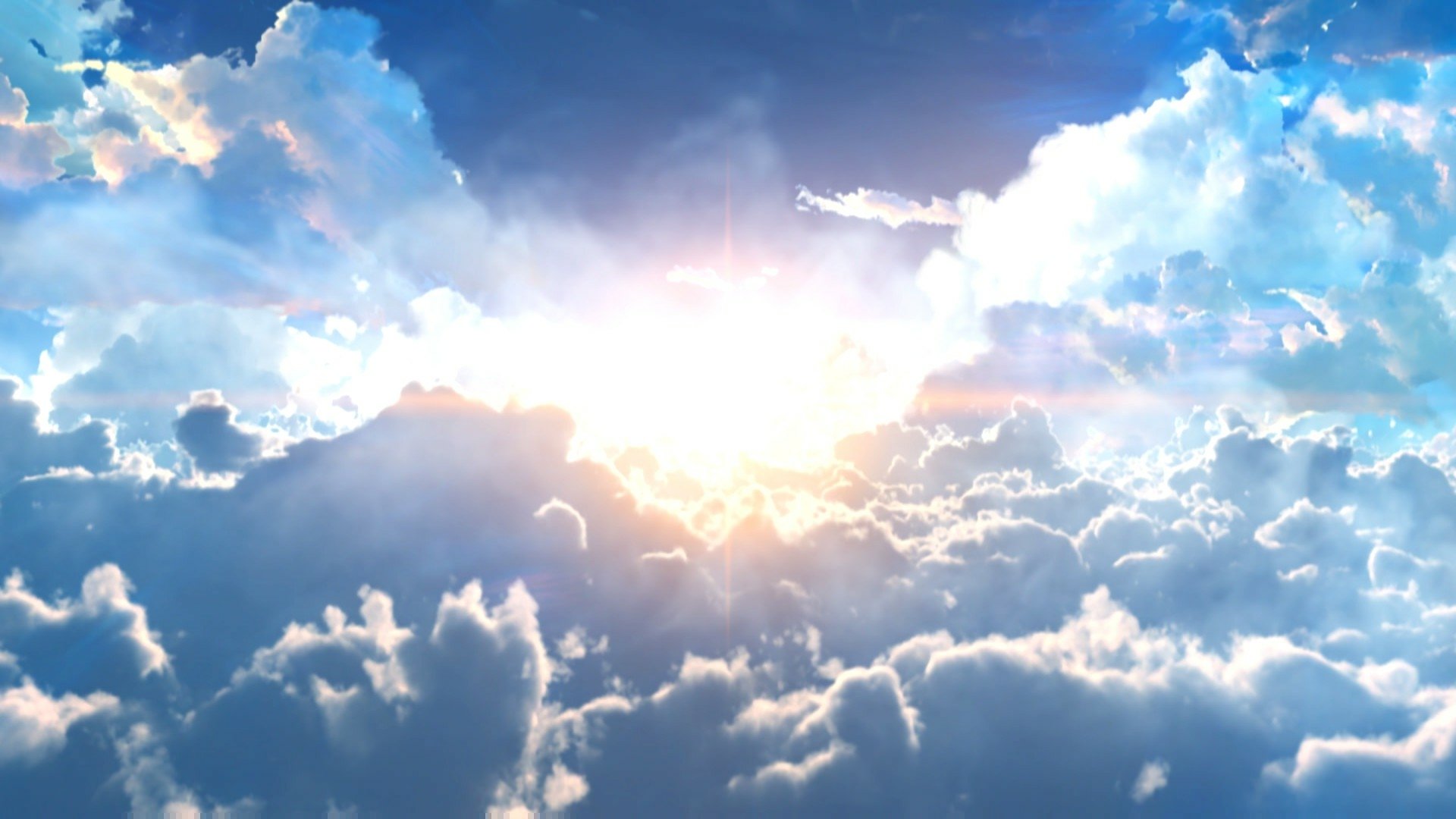 HD PC desktop wallpaper featuring a bright sun shining through clouds, inspired by the video game Tales of Berseria.