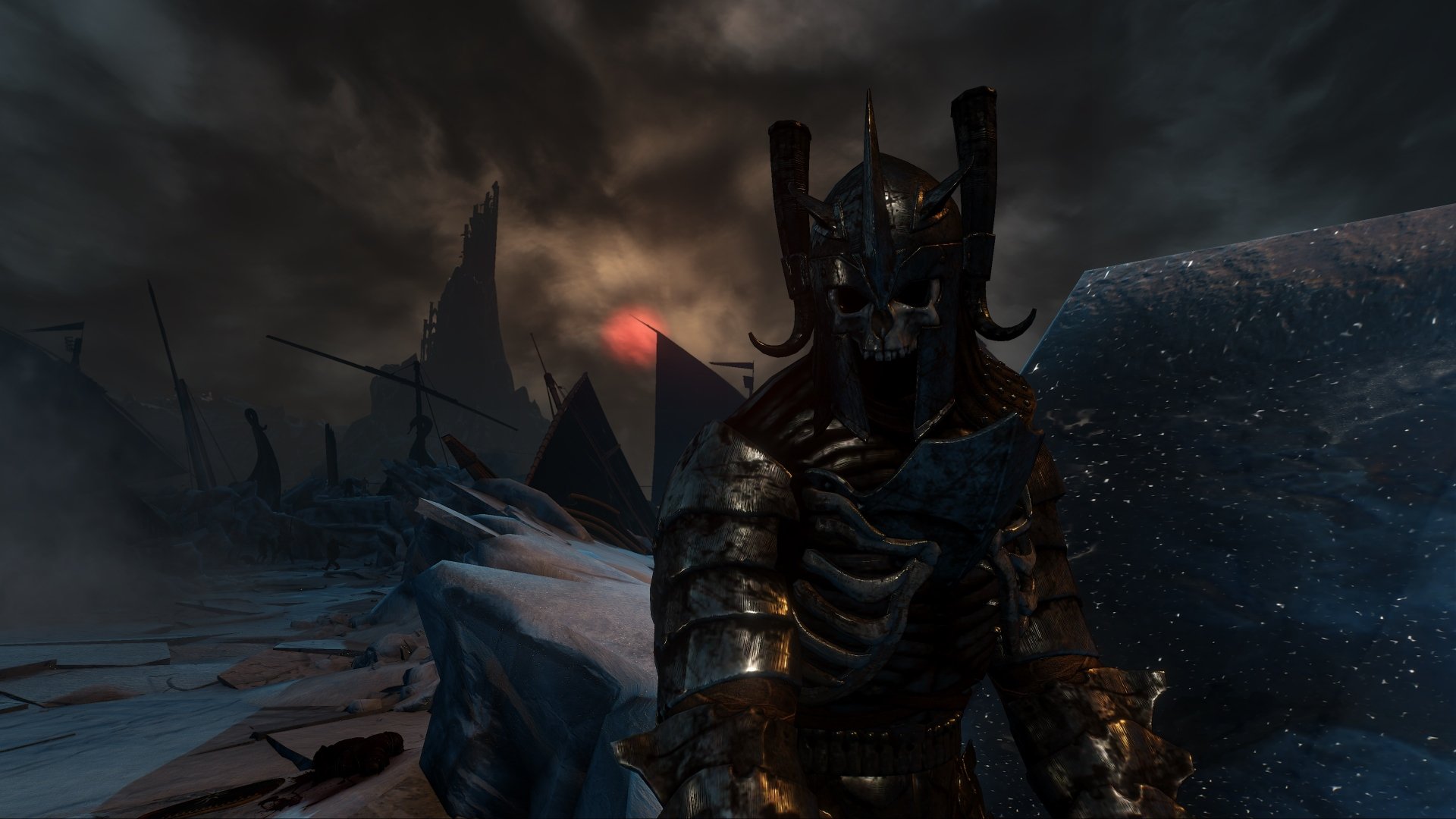 Dark armored character stands amid a stormy, desolate landscape from The Witcher 3: Wild Hunt, presented as a 4K Ultra HD PC desktop wallpaper.