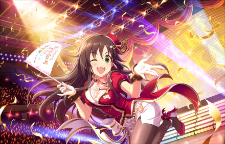 HD PC desktop wallpaper featuring Yuki Himekawa from THE iDOLM@STER: Cinderella Girls Starlight Stage in a vibrant, energetic anime concert scene.