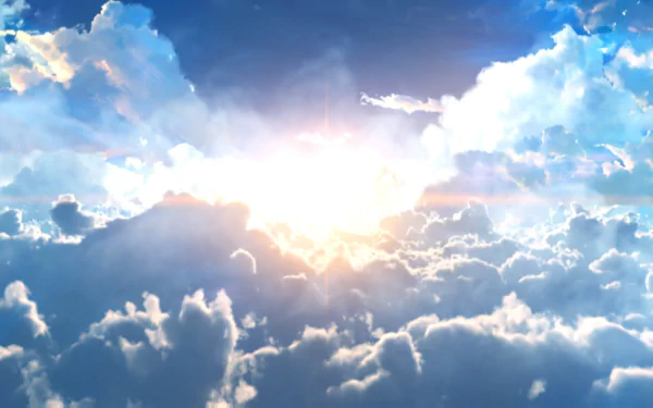 HD PC desktop wallpaper featuring a bright sun shining through clouds, inspired by the video game Tales of Berseria.