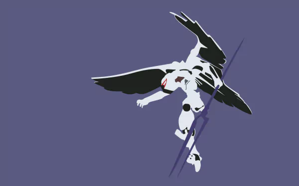 HD PC desktop wallpaper featuring a stylized Mass-Production Evangelion from the anime End of Evangelion on a solid purple background.