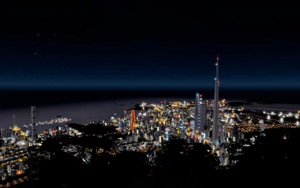 skyscraper night video game Cities: Skylines HD Desktop Wallpaper | Background Image