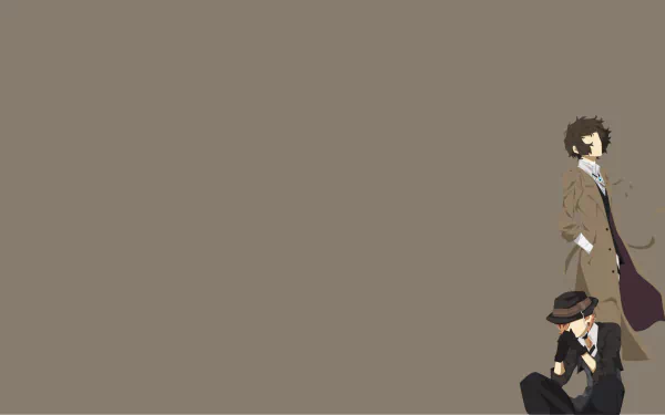 HD desktop wallpaper featuring anime characters Osamu Dazai and Chuya Nakahara from Bungou Stray Dogs, set against a minimalist brown background.