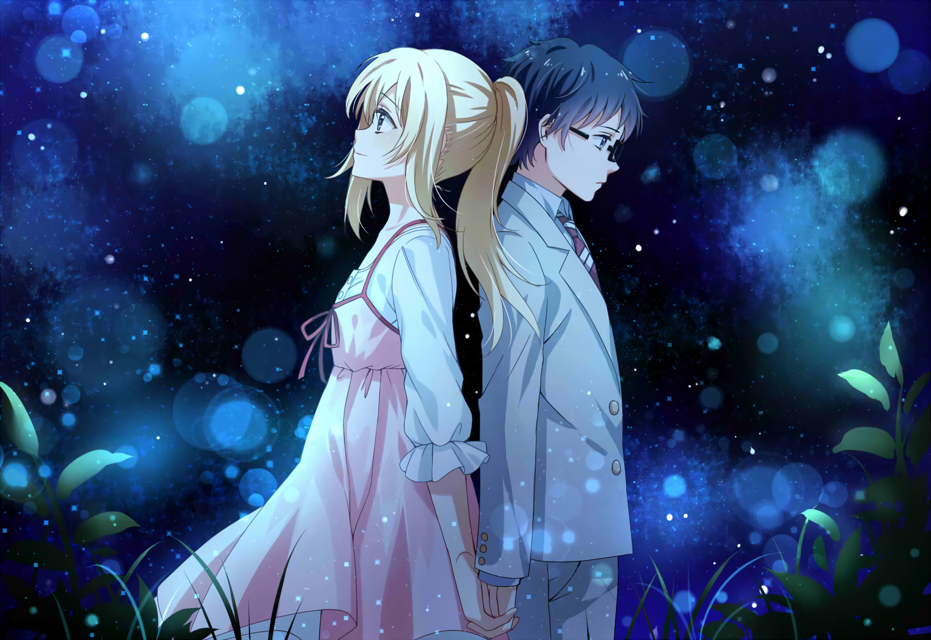 Kaori and Kousei, shigatsu wa kimi no uso, sky, stars, your lie in april,  HD wallpaper