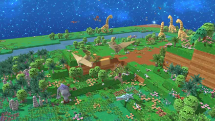 HD wallpaper of Birthdays the Beginning game with a vibrant prehistoric landscape under a starry sky.