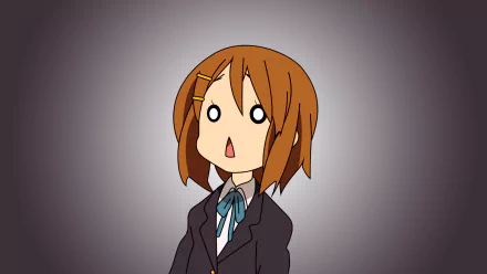 HD wallpaper featuring Yui Hirasawa from the anime K-ON!, depicted with a surprised expression, set against a gradient background.