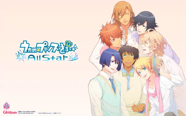 HD PC desktop wallpaper of Uta no Prince-sama All Star anime featuring Shinomiya Natsuki, Kurusu Syo, Jinguji Ren, Ittoki Otoya, Ichinose Tokiya, Hijirikawa Masato and Aijima Cecil.