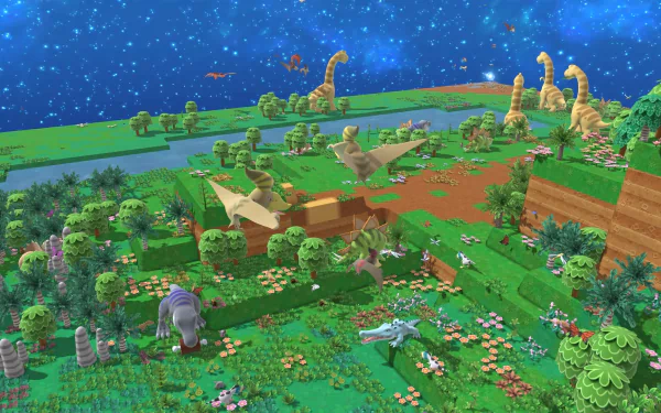 HD wallpaper of Birthdays the Beginning game with a vibrant prehistoric landscape under a starry sky.