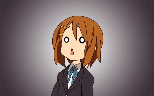 HD wallpaper featuring Yui Hirasawa from the anime K-ON!, depicted with a surprised expression, set against a gradient background.