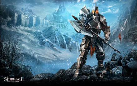 weapon armor warrior castle snowfall winter video game Stormfall: Age of War HD Desktop Wallpaper | Background Image