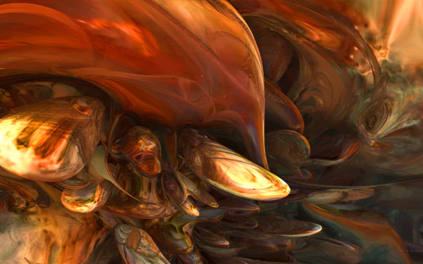 HD CGI desktop wallpaper featuring a red abstract fractal rendered with Mandelbulb 3D, showcasing complex 3D shapes and smooth flowing textures.