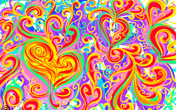 A bright and colorful artistic wallpaper featuring vivid swirls and heart shapes, symbolizing love. This high-definition desktop background exudes vibrant energy and creativity.