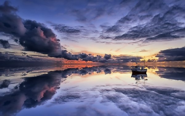 Vehicles Fishing Boat Boat Ocean Reflection Sky Horizon Cloud HD Wallpaper | Background Image