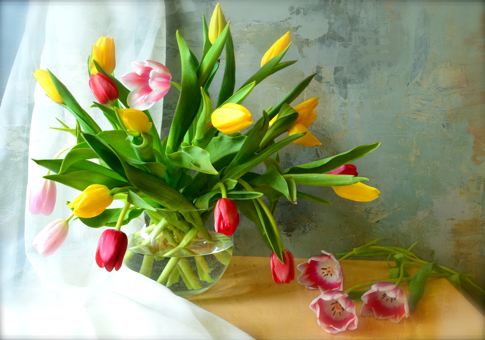 Download Pink Flower Yellow Flower Tulip Vase Flower Photography Still ...