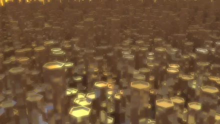 A glowing 3D hexagonal geometric pattern created with Blender CGI, showcasing artistic depth and texture in a high-definition PC desktop wallpaper.