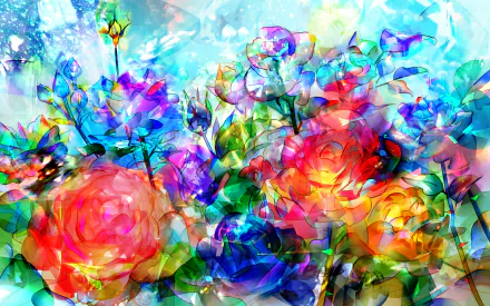 A vibrant, colorful artistic painting of flowers, presented in high definition as a PC desktop wallpaper and background.