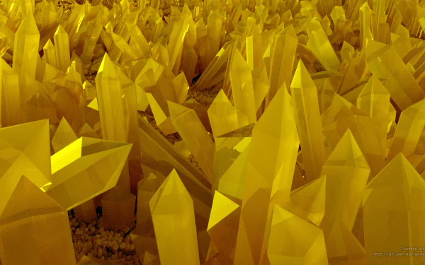 HD PC desktop wallpaper featuring vibrant yellow crystalline formations rendered in detailed 3D art using Blender CGI techniques.