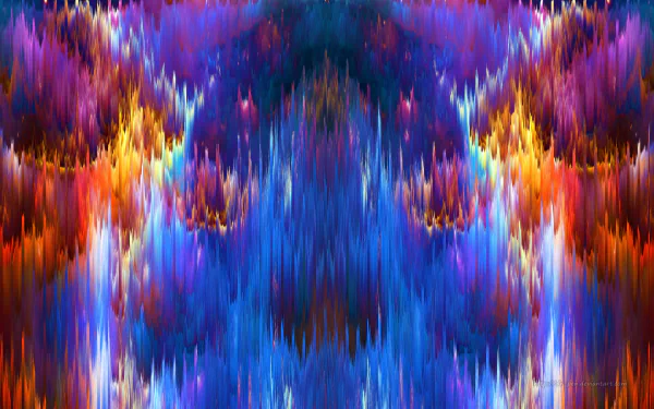 Vibrant CGI glitch art in blue and purple hues with colorful abstract digital patterns, designed as an HD PC desktop wallpaper and background.