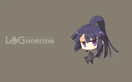 HD desktop wallpaper and background featuring a chibi version of Akatsuki from Log Horizon anime, set against a simple, solid color backdrop with the Log Horizon logo on the left.