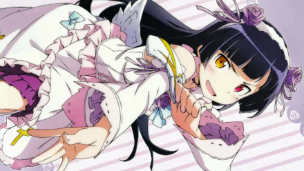 HD desktop wallpaper featuring Ruri Gokō from the anime Oreimo, displaying her in a vibrant and detailed pose with a striped lavender background.