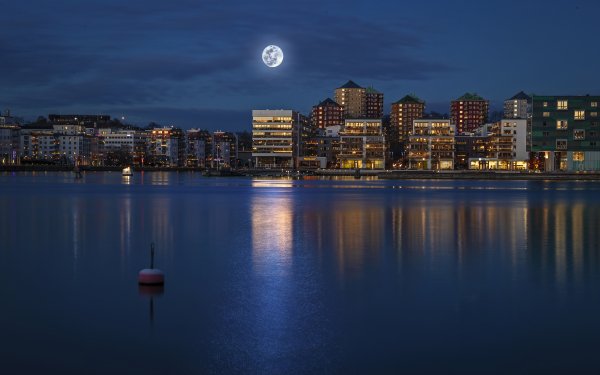 Man Made Stockholm Cities Sweden Night Moon City Building HD Wallpaper | Background Image