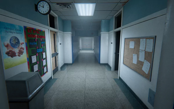 HD desktop wallpaper and background featuring a dimly lit hallway from the video game Outlast 2, evoking a sense of eerie tension.