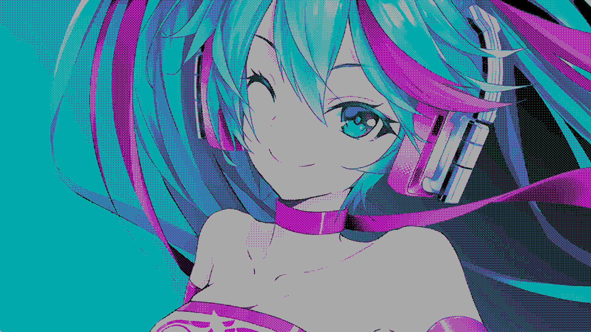 A vibrant 4K Ultra HD anime wallpaper featuring Hatsune Miku, the iconic Vocaloid, with teal and pink hair, headphones, and a playful wink.