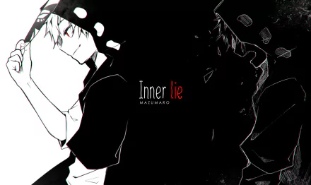 HD anime desktop wallpaper featuring a striking black-and-white split image of a Kagerou Project character with the text Inner lie in the center.
