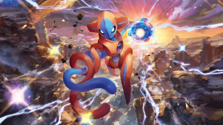 HD desktop wallpaper featuring the Pokémon Deoxys amidst a dynamic cosmic background.