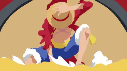 A minimalist HD desktop wallpaper featuring Monkey D. Luffy from the anime One Piece. The artwork shows Luffy in his signature attire, sitting in a stylized pose against a muted background.