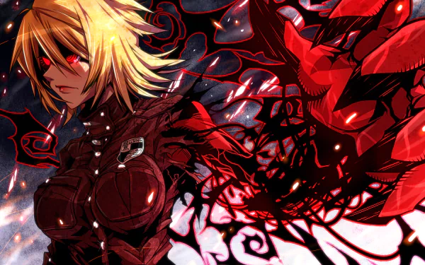 HD desktop wallpaper featuring Seras Victoria from the anime Hellsing, with a dynamic and intense background highlighting her in a powerful pose.