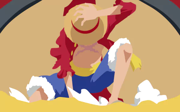 A minimalist HD desktop wallpaper featuring Monkey D. Luffy from the anime One Piece. The artwork shows Luffy in his signature attire, sitting in a stylized pose against a muted background.