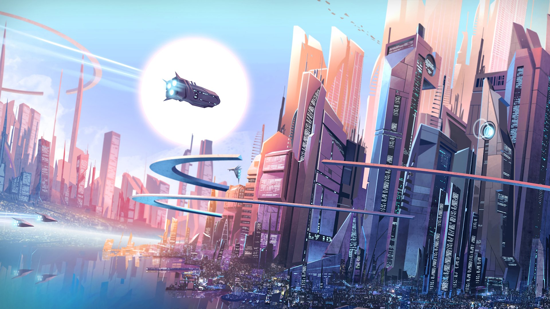 Download Futuristic City Skyscraper Sun Building Sci Fi City Utopia Sci Fi City HD Wallpaper by François Coutu