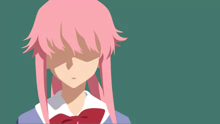 Minimalist HD wallpaper of Yuno Gasai from the anime Future Diary (Mirai Nikki), featuring her distinct pink hair and school outfit against a simple background.