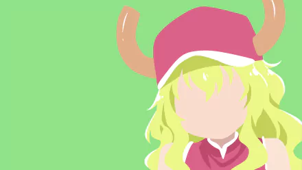Minimalist HD desktop wallpaper featuring Quetzalcoatl from Miss Kobayashi's Dragon Maid. The character is depicted with blonde hair, pink hat, and horns against a green background.