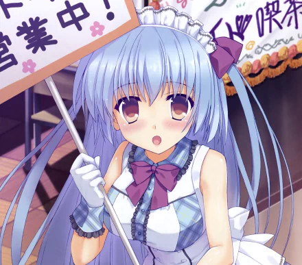 apron maid blush long hair sign Anime Original HD Desktop Wallpaper | Background Image