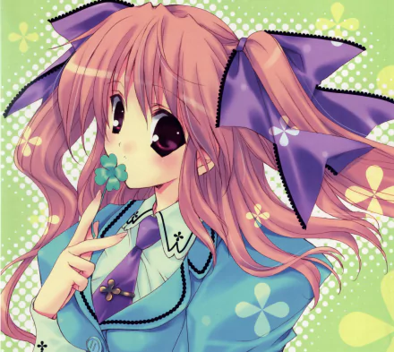 tie twintails brown hair long hair blush clover Anime Original HD Desktop Wallpaper | Background Image