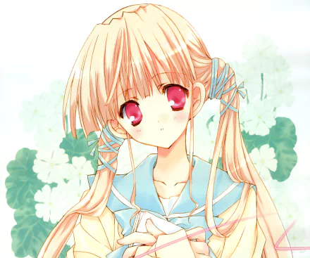 flower ribbon red eyes blush long hair blonde Anime Original HD Desktop Wallpaper | Background Image