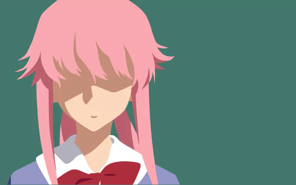 Minimalist HD wallpaper of Yuno Gasai from the anime Future Diary (Mirai Nikki), featuring her distinct pink hair and school outfit against a simple background.